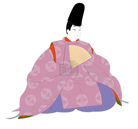 Traje clásico de aristócratas japoneses. Un hombre con ropa casual llamado "Kariginu". ilustración de la imagen período Heian