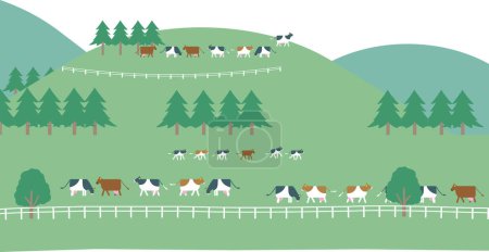 Image illustration of ranch and cattle breeding, animal husbandry, dairy farming, Holstein, jersey, etc.