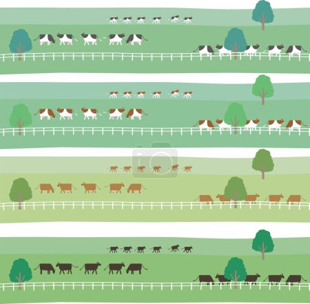 Image illustration of ranch and cattle breeding, animal husbandry, dairy farming, Holstein, jersey, etc.