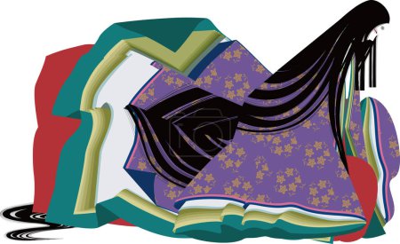 Eine Abbildung einer Frau mit leerem Gesichtsausdruck, die einen Kimono im Stil der Heian-Zeit trägt.