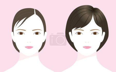 Hairstyles for senior women. Thin hair and voluminous hair. vector illustration. thinning hair,sparse hair 