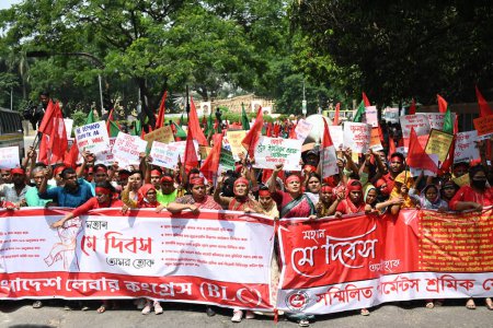 Photo for Bangladeshi garment workers and other labor organization activists take part in a rally to mark May Day or International Workers' Day in Dhaka, Bangladesh, on May 01, 2023 - Royalty Free Image