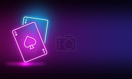 Photo for Casino theme background with Ace and Jack cards combination in neon light style. Copy space area on right. - Royalty Free Image