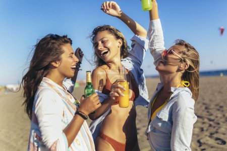 Téléchargez les photos : Groupe d'amis Faire une fête sur la plage - en image libre de droit