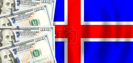 Téléchargez les photos : Dollars on flag of Iceland, Icelandic finance, subsidies, social support, GDP concept - en image libre de droit