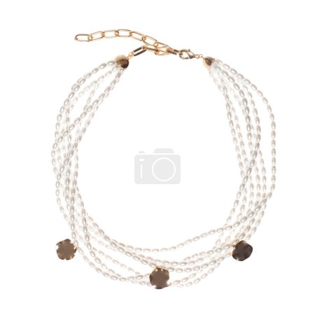 Fashionable choker necklace with pearls isolated on white background