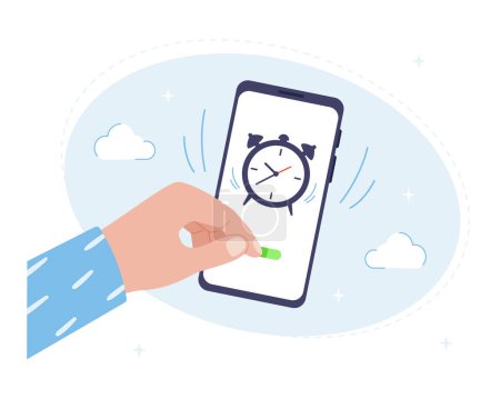 Illustration for Alarm clock application for a mobile phone. Setting the wake-up time. Snooze the alarm on your smartphone. Vector illustration - Royalty Free Image