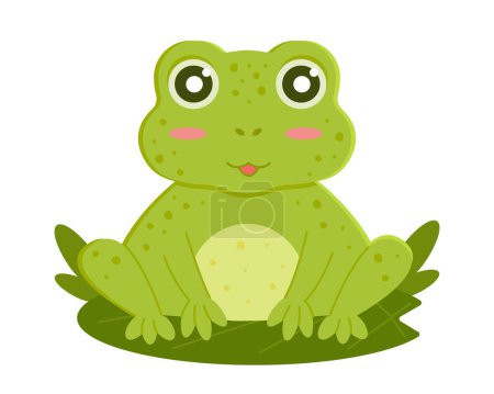 Green cartoon frog isolated on white. Vector illustration