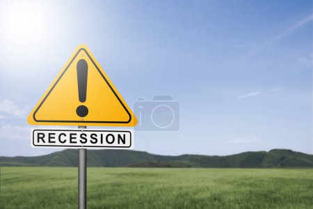 Recession sign with sky background