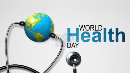 Stethoscope and earth on white background. World Health Day Concept