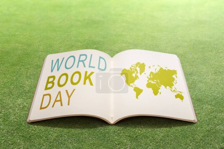 Photo for Opened book on the field. World Book Day Concept - Royalty Free Image