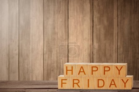Photo for Wooden cube with a Happy Friday text. Happy Friday concept - Royalty Free Image