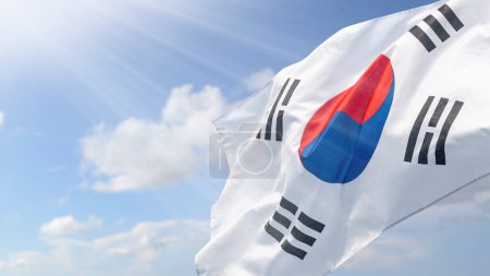 Photo for Korean flag waving in the sky. National Liberation Day of Korea concept - Royalty Free Image