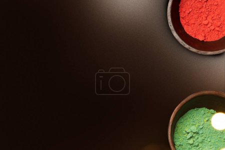 Photo for Closeup view of colorful Holi powder on the bowl. Holi festival concept - Royalty Free Image