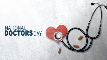 Téléchargez les photos : Stéthoscope médical et médecine avec coeur rouge sur fond coloré. Concept de la Journée nationale des médecins - en image libre de droit