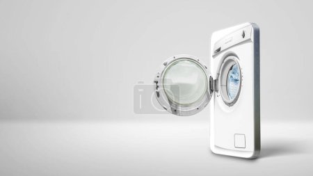 Foto de Washing machines open for cleaning clothes on a white background. Cleanliness concept - Imagen libre de derechos