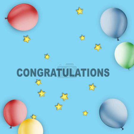 Téléchargez les photos : Ballons colorés avec texte de félicitations sur un fond coloré. Concept de félicitations - en image libre de droit