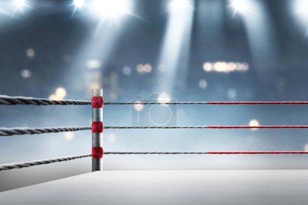 Foto de Cuerda negra y roja en la esquina del ring de boxeo en la arena del estadio - Imagen libre de derechos