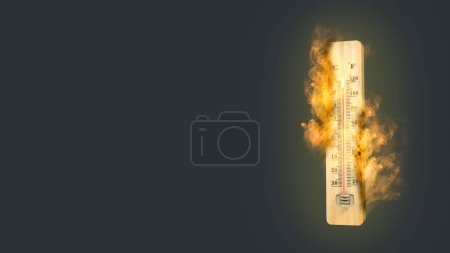 Foto de High temperature weather on summer seasons. Image of burned thermometer isolated over dark background. Climate exchange concept. - Imagen libre de derechos