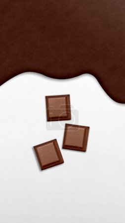 Foto de Chocolate pieces with melting chocolate on a white background. World Chocolate Day concept - Imagen libre de derechos