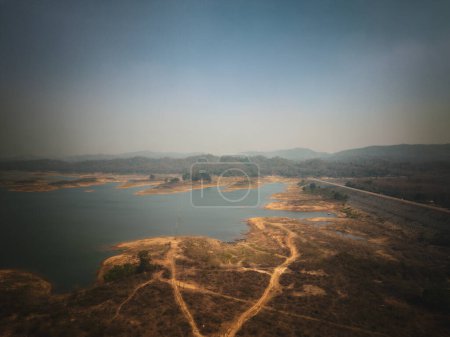 Drone aerial photograph of Chong Khao Khat Dam Viewpoint in Uttaradit in Thailand.