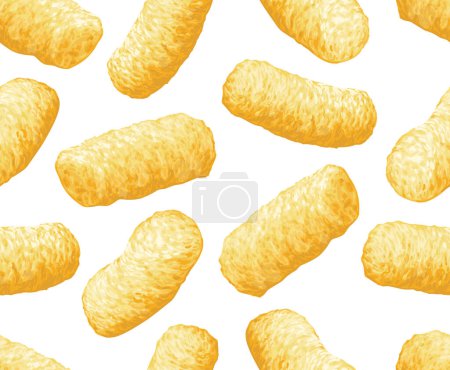 Illustration for Sweet corn sticks, seamless pattern on white background. Fast snacks for rest. Realistic vector illustration. Use for for advertising, packaging. - Royalty Free Image