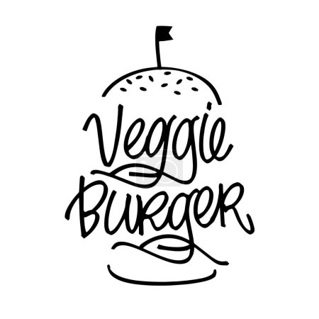 Illustration for Veggie Burgers, lettering, hand drawn label. Modern Calligraphy on white background. Vector Illustration, food element for fast food cafe menu, banner, poster. - Royalty Free Image