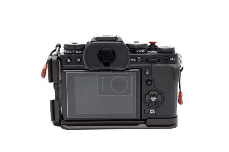Photo for Irvine, Scotland, UK - October  26, 2023: Fujifilm branded X-H2 Camera is now Equipped with a new 40.2 megapixel APSC sensor and is shown here with the Smallrig branded L bracket and Peak Design strap connectors - Royalty Free Image