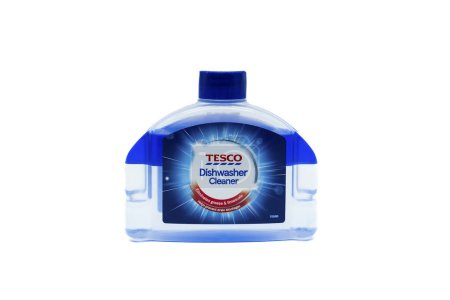 Foto de Irvine, Escocia, Reino Unido-21 de julio de 2023: Botella de la marca Tesco de limpiaplatos en plástico reciclable con gráficos relevantes para la imagen - Imagen libre de derechos