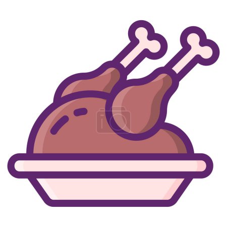 Téléchargez les illustrations : Icône de la nourriture de dinde dans le style contour rempli - en licence libre de droit