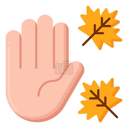Illustration for Hand and maple autumn leaves icon on white background - Royalty Free Image