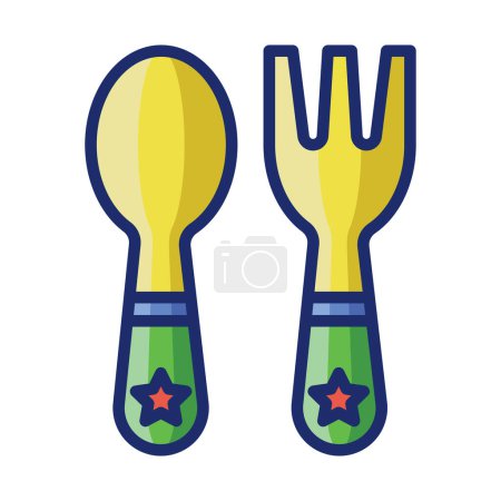 Téléchargez les illustrations : Ensemble d'icônes vectorielles plates Baby Cutlery. - en licence libre de droit