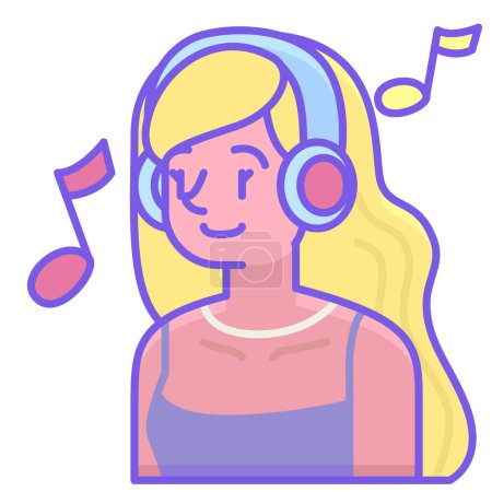 Téléchargez les illustrations : Musique fille web icône illustration simple - en licence libre de droit