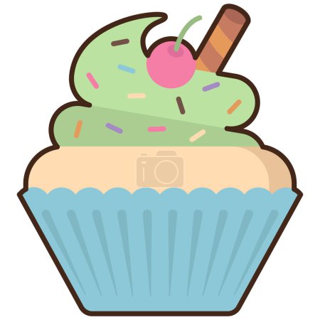 Téléchargez les illustrations : Cupcake avec crème glacée, illustration ou vecteur sur fond blanc. - en licence libre de droit