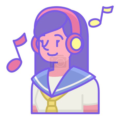 Illustration for School girl with headphones vector design - Royalty Free Image