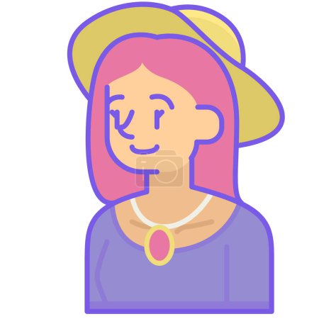 Téléchargez les illustrations : Femme avec un chapeau de paille, illustration vectorielle - en licence libre de droit