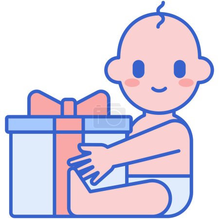 Téléchargez les illustrations : Bébé garçon avec icône cadeau dans un style plat - en licence libre de droit