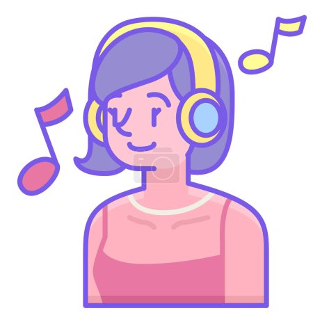 Téléchargez les illustrations : Jeune femme porter des écouteurs vectoriel illustration - en licence libre de droit