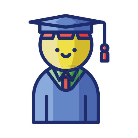Ilustración de Estudiante masculino en sombrero de graduación icono de vector plano. - Imagen libre de derechos