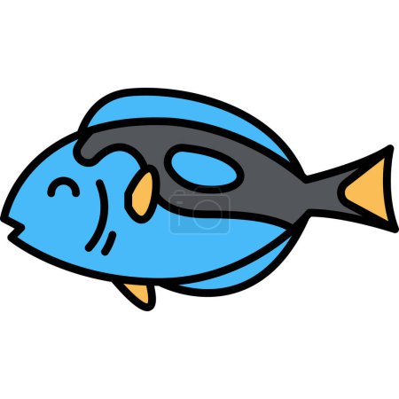 Ilustración de Blue Tang peces icono de dibujos animados aislados en el fondo blanco vector ilustración - Imagen libre de derechos