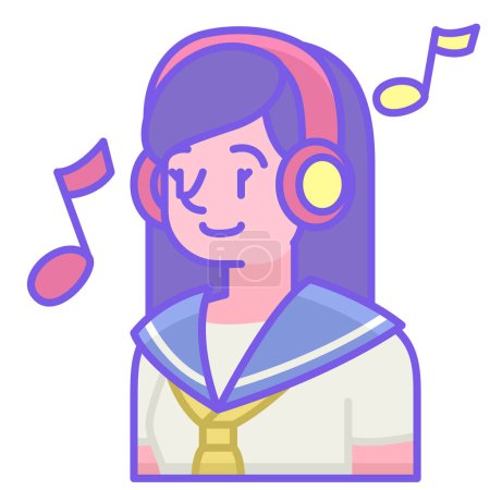 Illustration for Young woman listening music with headphones vector illustration - Royalty Free Image