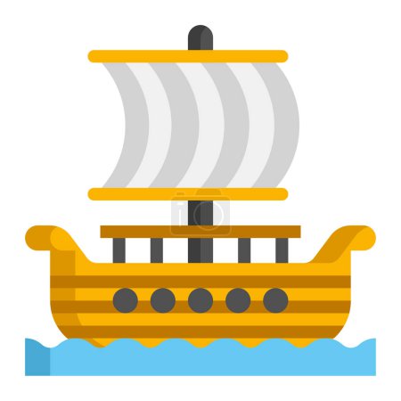 Téléchargez les illustrations : Icône bateau Trireme dans un style plat - en licence libre de droit