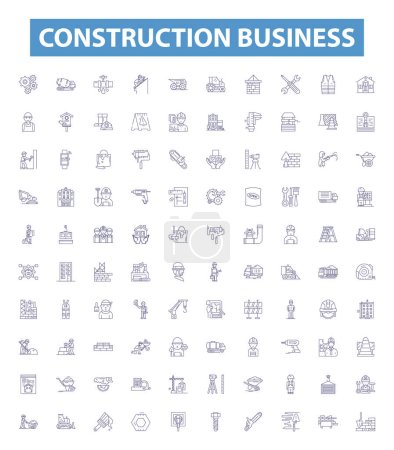 Construction business line icons, signs set. Collection of Building, Structure, Contractor, Developing, Engineering, Materials, Supplies, Construction, Architecture outline vector illustrations.