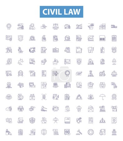 Civil law line icons, signs set. Collection of Civil, law, common, contract, tort, property, succession, trust, negotiable outline vector illustrations.