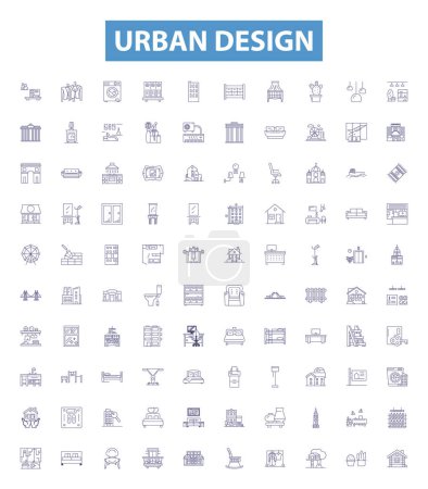 Illustration for Urban design line icons collection. Urban, Design, Streetscape, Planning, Landscape, Architecture, Infrastructure vector illustration. Facade, Community, Civic outline signs - Royalty Free Image