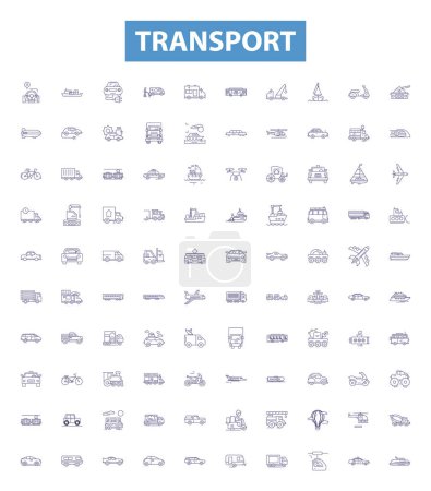 Transport line icons, signs set. Collection of Transportation, Shipping, Ferry, Delivery, Hauling, Travel, Rail, Road, Logistics outline vector illustrations.