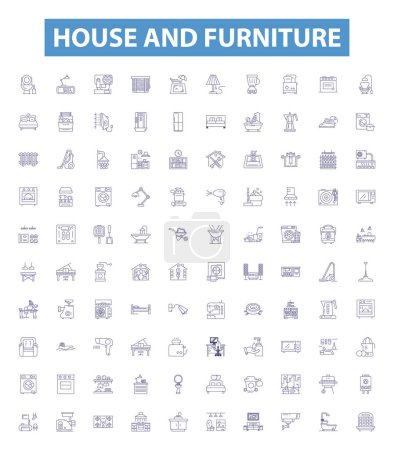 House and furniture line icons, signs set. Collection of house, furniture, home, decor, design, style, space, room, living outline vector illustrations.