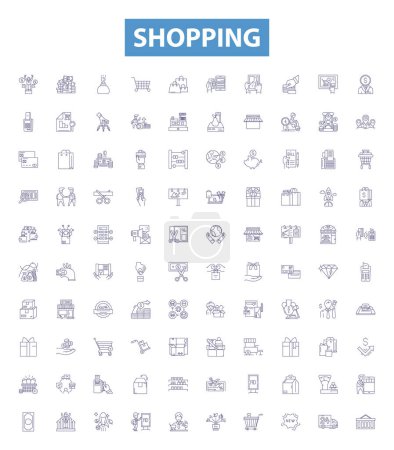 Illustration for Shopping line icons, signs set. Collection of Shopping, Buying, Purchasing, Retail, Outlet, Store, Goods, Commodities, Items outline vector illustrations. - Royalty Free Image