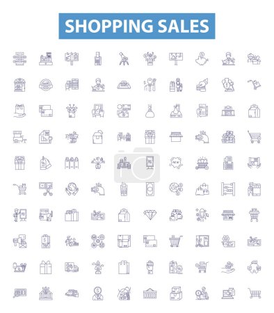 Shopping sales line icons, signs set. Collection of Deals, Bargains, Discounts, Savings, Promotions, Clearance, Frugality, Offerings, Inventory outline vector illustrations.