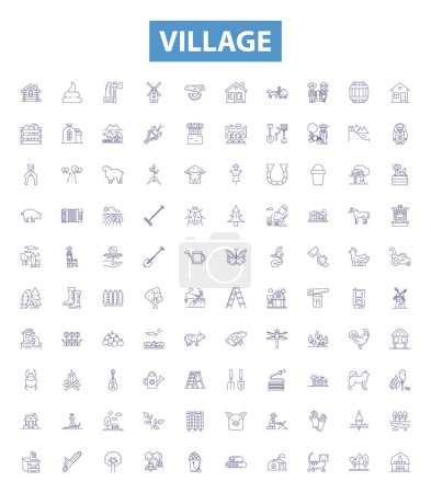 Illustration for Village line icons collection. Village, settlement, hamlet, township, rural, homestead, suburban vector illustration. countryside, town, populace outline signs - Royalty Free Image